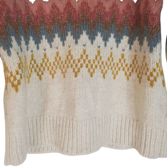 LOFT Zig Zag Cowl Turtle Neck Knit Wool Blend Pullover Sweater Multicolor XS - Picture 6 of 11